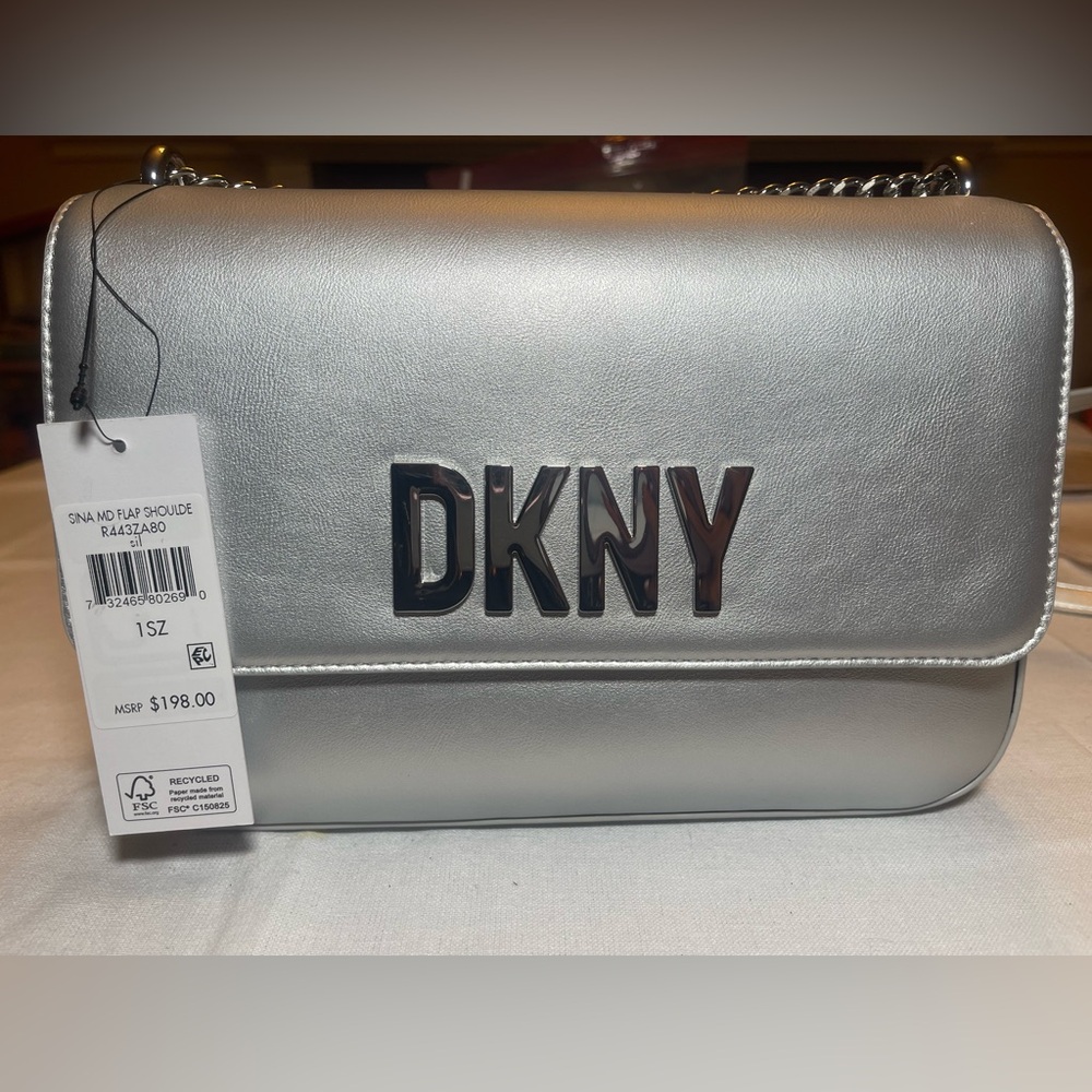DKNY Sina md flap shoulder purse silver